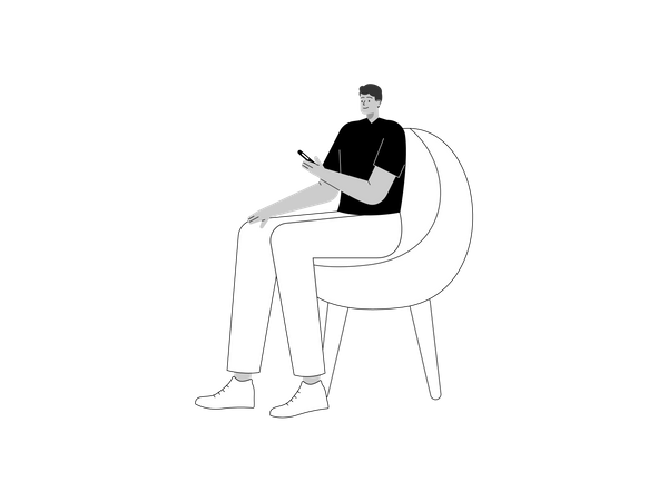 Entrepreneur sitting on chair and using mobile  Illustration