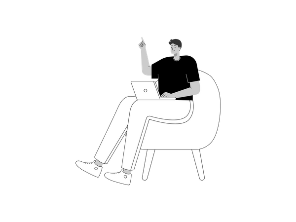 Entrepreneur sitting on chair and working on laptop  Illustration