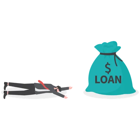 Entrepreneur Soft Loan To Continue Business In Economic Crisis Concept Tried Broke Businessman Small Business Owner Falling On The Floor Trying To Get Bank Loan Illustration