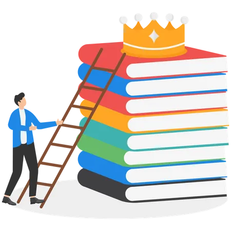 Entrepreneur step up on stack of books Illustration