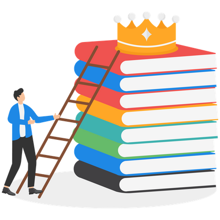 Entrepreneur step up on stack of books  Illustration