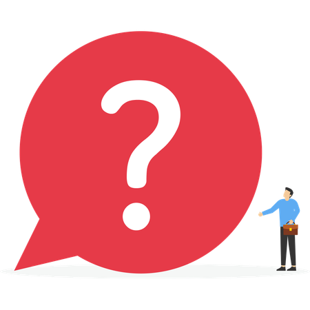 Entrepreneur thinking with big question mark sign in speech bubbles  Illustration