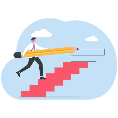 Entrepreneur walking Up Stairs while drawing with Pencil  Illustration