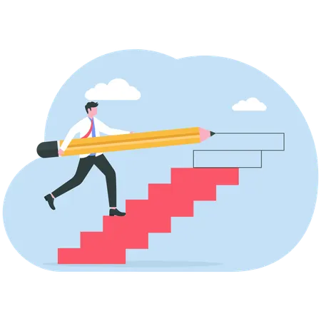 Entrepreneur walking Up Stairs while drawing with Pencil  Illustration