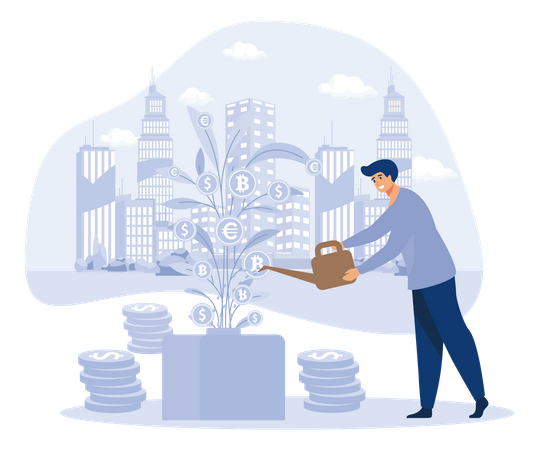 Entrepreneur Watering Money Tree  Illustration