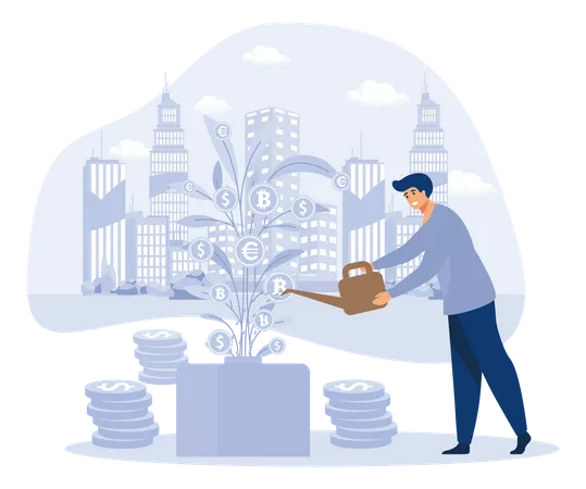 Entrepreneur Watering Money Tree  Illustration