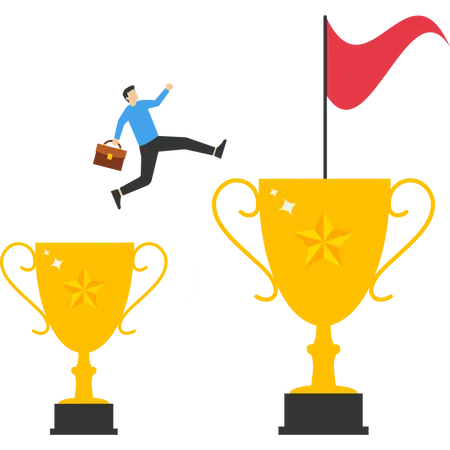 Win Award Or Win Concept Entrepreneur Who Jumps The Cup For Bigger Wins Small Wins Or Accomplishments To Motivate Achieving Bigger Goals Strategy Or Inspiration For Success イラスト