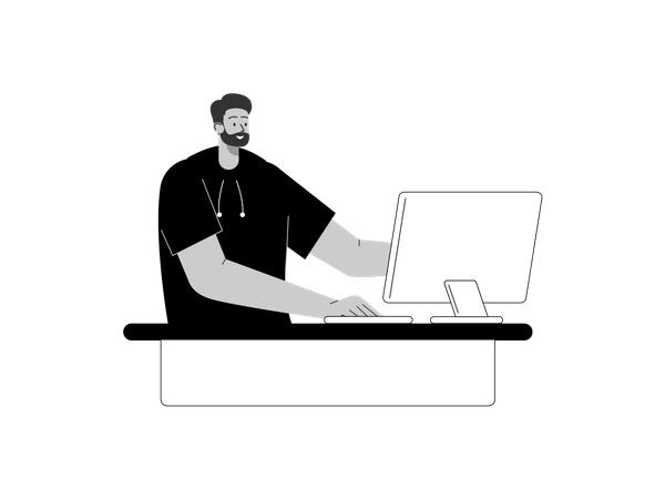 Entrepreneur working on computer  Illustration