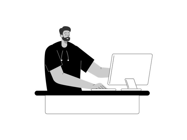 Entrepreneur working on computer  Illustration