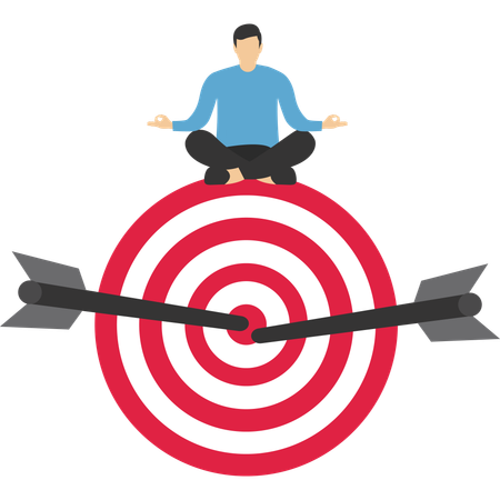 Entrepreneur working with computer sit on target with chess knight and sandglass  Illustration