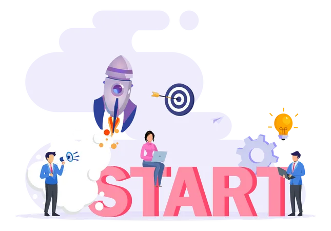 Start Business Concept Flat Design New Business Project Start Up Development And Launch A New Innovation Product On A Market イラスト