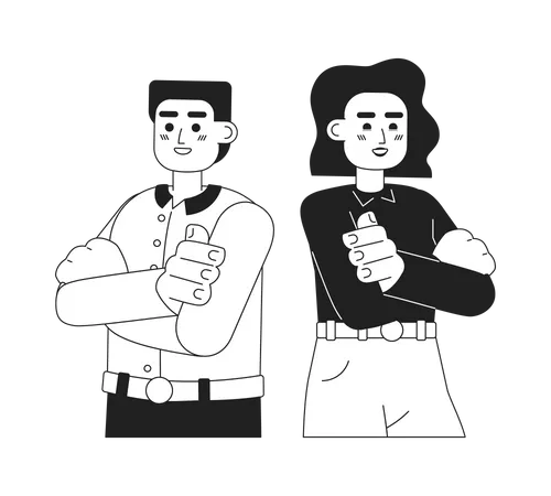 Entrepreneurial Partners Monochromatic Flat Vector Characters Successful Equal Business Partnership Editable Thin Line Half Body People On White Simple Bw Cartoon Spot Image For Web Graphic Design イラスト