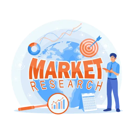 Entrepreneurs conduct market research targets analysis  Illustration