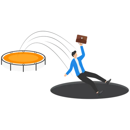 Entrepreneurs Get Into The Hole After Jumping On A Trampoline The Concept Of Failure To Take Advantage Of Business Opportunities Illustration