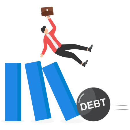 The Entrepreneur Or Businessman Fell On The Chart That Was Hit By A Large Ball With The Word Debt Illustration
