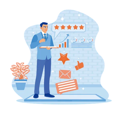 Entrepreneurs Provide Reviews And Feedback On Company Performance By Giving Five Stars  Illustration