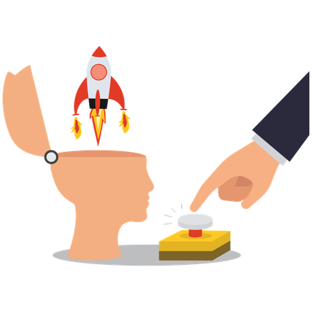 Entrepreneurs pushes startup launch button  Illustration