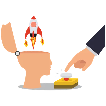 Entrepreneurs pushes startup launch button  Illustration