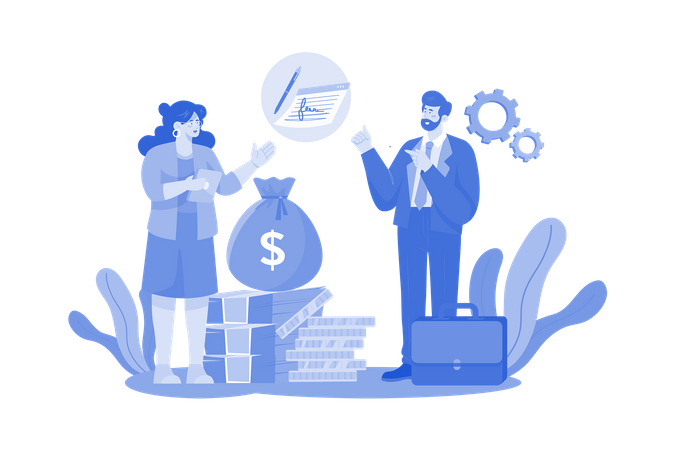 Entrepreneurs seek funding from investors or apply for business loans to start a business  Illustration