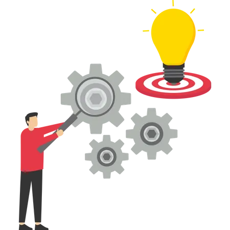 Project Initiation Or Project Execution Efforts To Develop Business Goals Ideas And Concepts Research Or Implementation Of Business Ideas To See The Result Entrepreneurs Turn Gears Into Light Bulb Illustration
