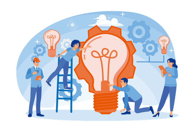 Entrepreneurs work together to achieve innovative ideas  Illustration