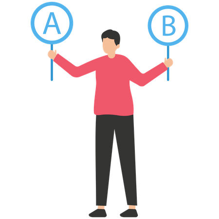 Entreprise avec deux options au choix entre A ou B sur balançoire en bois  Illustration