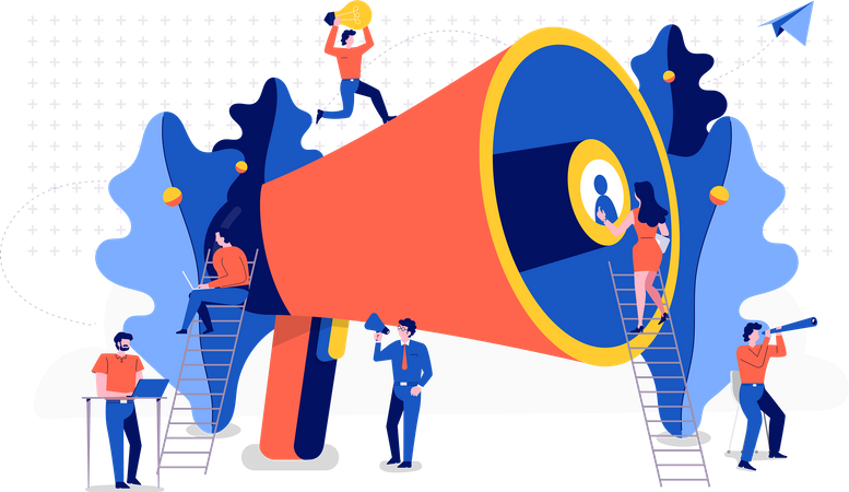 Entreprise faisant du marketing par mégaphone  Illustration