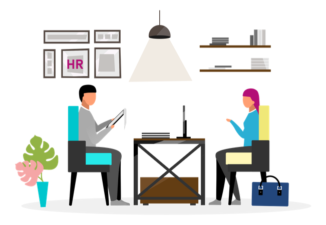 Entrevista en la oficina de RRHH  Ilustración