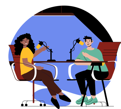 Entrevista em podcast ao vivo do produtor  Ilustração