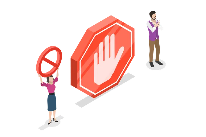 Isometric Flat Vector Concept Of Prohibited Or No Enter Sign For Authorized Personnel Only Danger Or Safety Caution Message Illustration