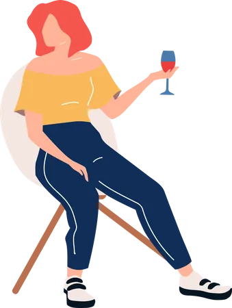 Entspannende rothaarige Frau mit Wein im Glas  Illustration