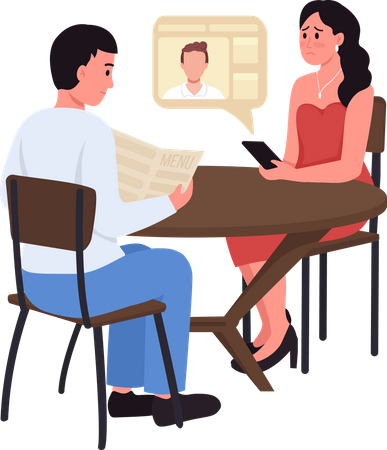 Enttäuschte Frau bei Date mit Fremdem  Illustration
