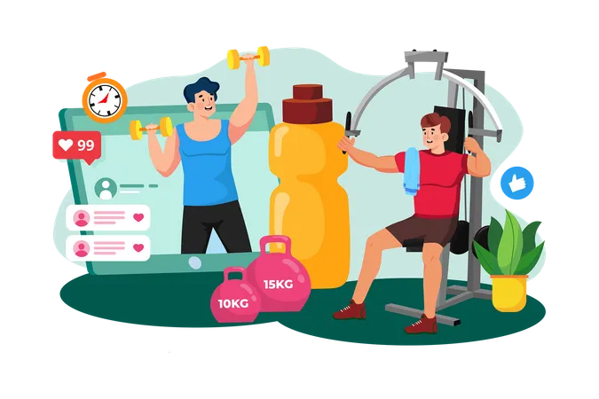 Un entusiasta del fitness se une a las comunidades  Ilustración