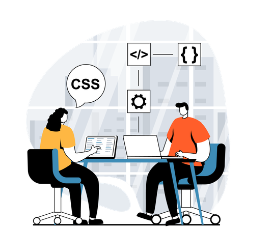 Entwickler arbeiten an neuen Programmiersprachen  Illustration