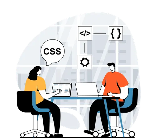 Entwickler arbeiten an neuen Programmiersprachen  Illustration