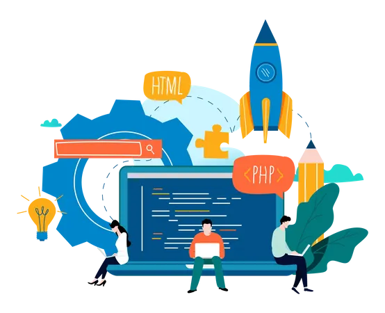 Entwickler, die am Website-Startup arbeiten  Illustration