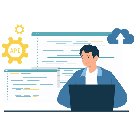 Entwickler arbeitet an Cloud-Download  Illustration