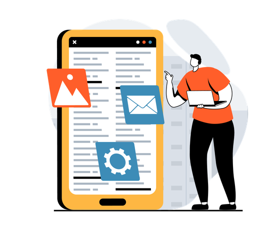 Entwickler arbeitet an E-Mail-Management  Illustration