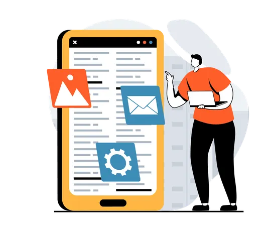 Entwickler arbeitet an E-Mail-Management  Illustration