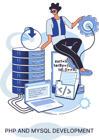 Entwickler, der an der PHP- und MySql-Entwicklung arbeitet  Illustration