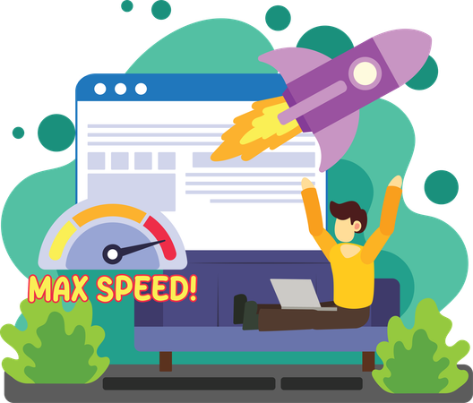 Entwickler feiert schnelle Website-Ladegeschwindigkeit  Illustration