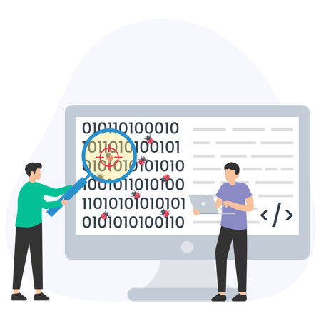 Entwickler mit Programmierfehlern konfrontiert  Illustration