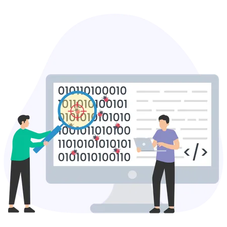 Entwickler mit Programmierfehlern konfrontiert  Illustration