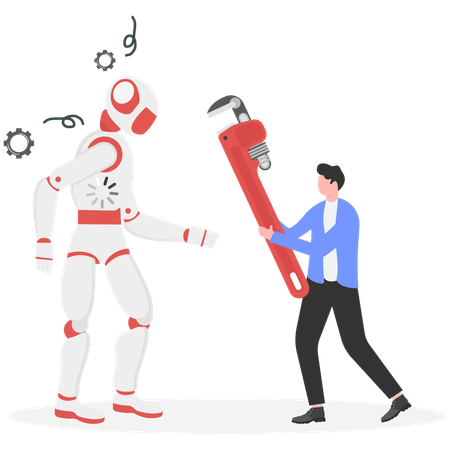 Entwickler repariert kaputten Roboter  Illustration