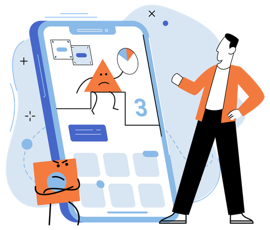 Entwickler testen App auf neue Features und Funktionen  Illustration