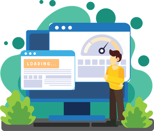 Entwickler überwachen Website-Geschwindigkeit und Ladevorgang  Illustration