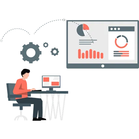 Entwickler zeigt Webseitendiagramm  Illustration