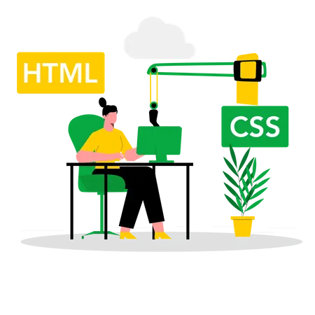 Entwicklerin, die mit der Sprache CSS und HTML arbeitet  Illustration