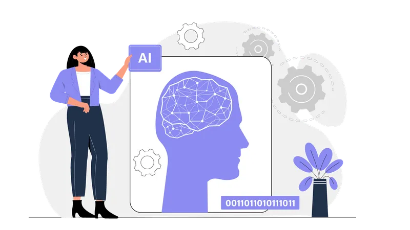 Entwicklerin zeigt KI-Programmierung  Illustration