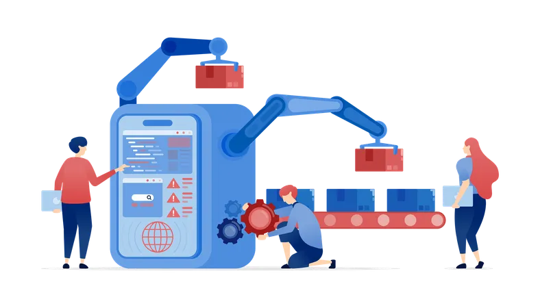 Entwicklung von Roboterhänden zur Produktion von Waren und Dienstleistungen in kommerziellen Fertigungsfabriken  Illustration